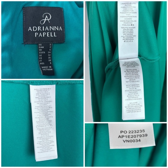 ADRIANNA PAPELL BOTANIC GREEN OFF THE SHOULDER CREPE CHIFFON EVENING GOWN DRESS - Picture 12 of 12